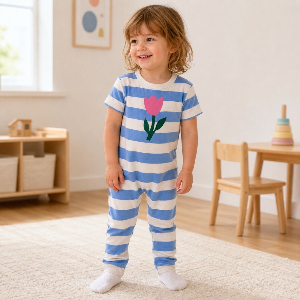 Hanna Andersson Girls 3T Stripe Pink Tulip Cotton Romper Coverall Playwear